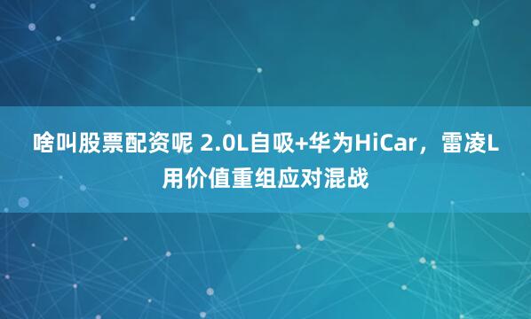 啥叫股票配资呢 2.0L自吸+华为HiCar，雷凌L用价值重组应对混战
